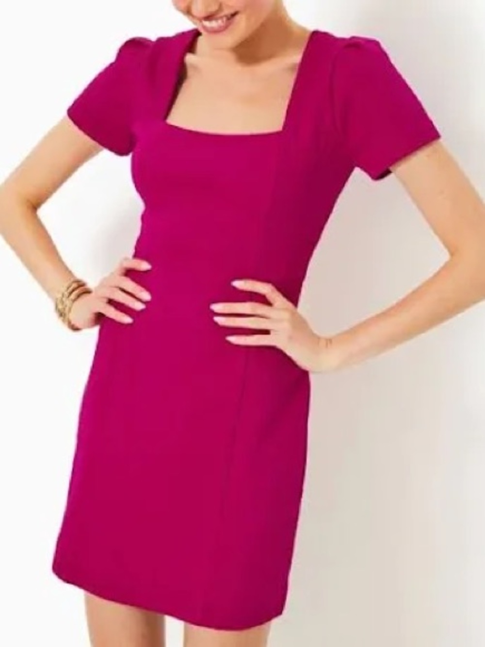 NWT Lilly Pulitzer Square Neck Short Sleeve Mini Dress in Fuchsia